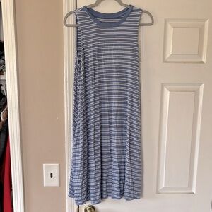 Blue and White Striped Sleeveless Dress